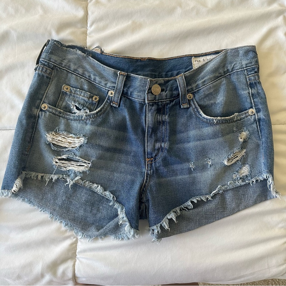 rag & bone Blue Distressed Jean Shorts